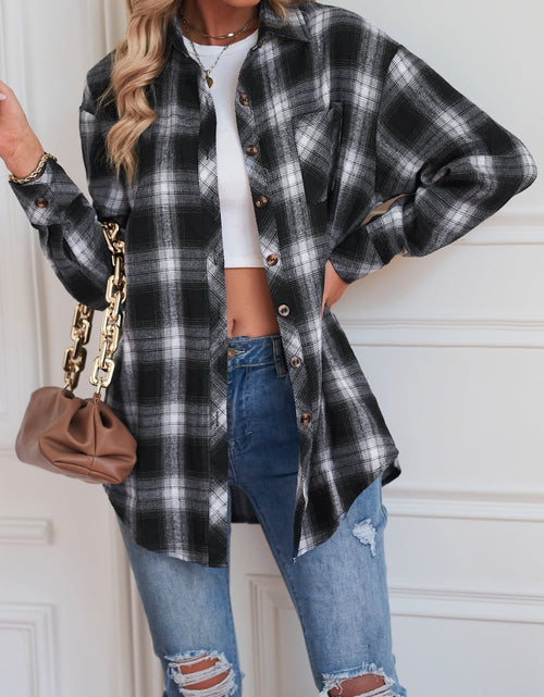 Load image into Gallery viewer, Plaid Button Up Dropped Shoulder Outerwear
