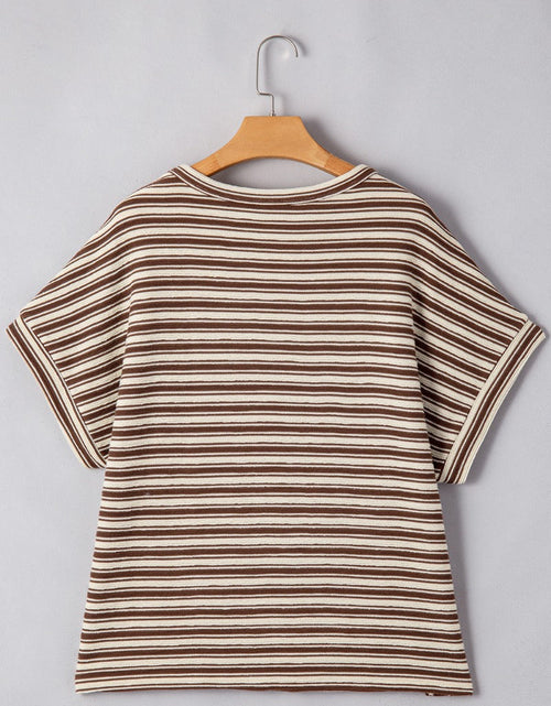 Load image into Gallery viewer, Stripe Textured Side Slit Crew Neck T-Shirt
