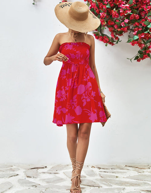 Load image into Gallery viewer, Floral Frill Trim Strapless Smocked Dress
