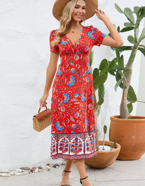 Load image into Gallery viewer, Printed Surplice Short Sleeve Dress
