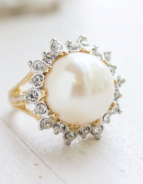 Load image into Gallery viewer, Vintage Ring 1970s Pearl Bead and Swarovski Crystal Ring 18k Gold  #R1782 by PVD Vintage Jewelry

