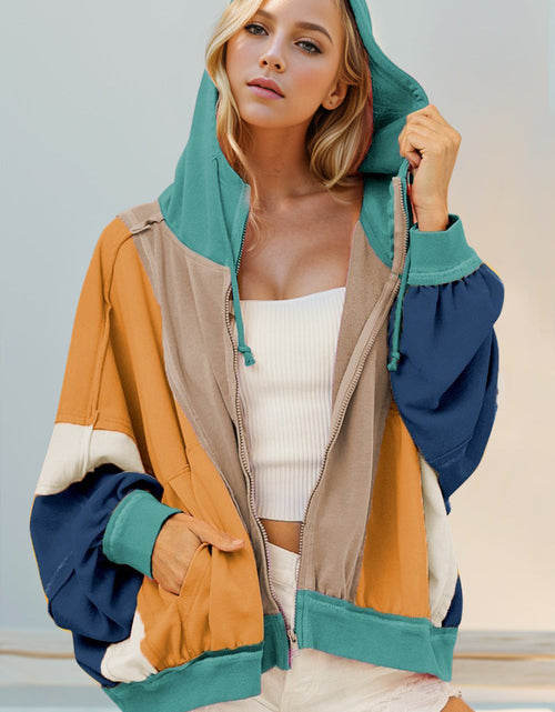 Load image into Gallery viewer, Double Take Full Size Color Block Zip Up Hoodie
