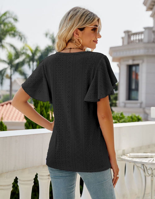 Load image into Gallery viewer, Eyelet Flutter Sleeve Round Neck Top

