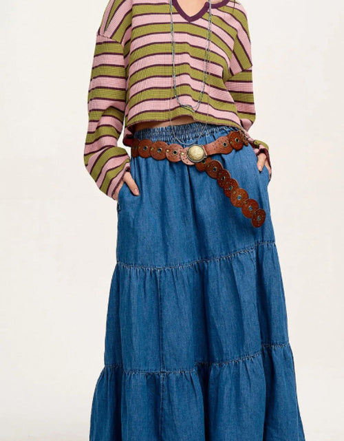 Load image into Gallery viewer, Striped Notched Long Sleeve T-Shirt
