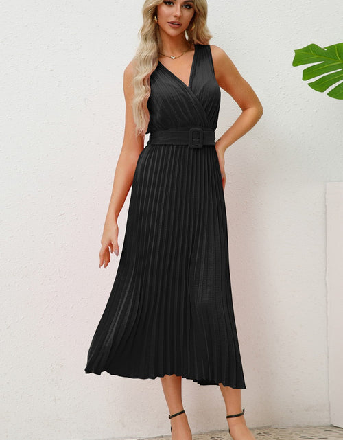 Load image into Gallery viewer, Surplice Sleeveless Midi Pleated Dress
