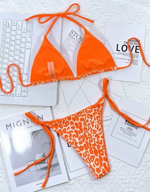 Load image into Gallery viewer, Leopard Print Halter Neck Tie Side Bikini Set
