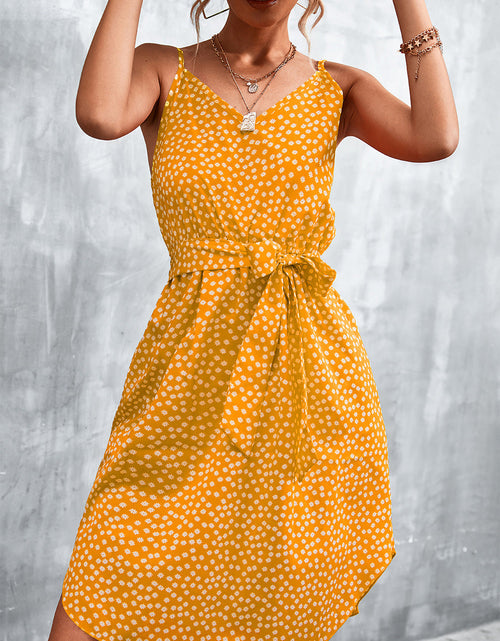 Load image into Gallery viewer, Printed V-Neck Tie Waist Mini Dress
