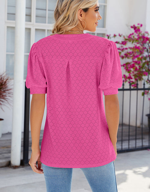 Load image into Gallery viewer, Eyelet Notched Puff Sleeve T-Shirt
