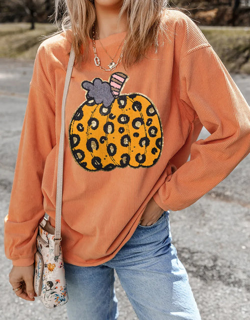 Load image into Gallery viewer, Pumpkin Round Neck Long Sleeve Sweatshirt
