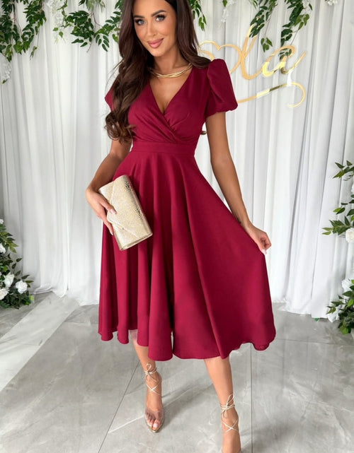 Load image into Gallery viewer, Surplice Puff Sleeve Midi Dress
