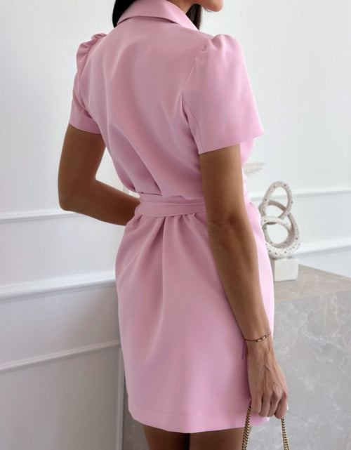 Load image into Gallery viewer, Short Sleeve Tie Waist Mini Dress
