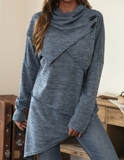 Load image into Gallery viewer, Asymmetrical Hem Cowl Neck Long Sleeve T-Shirt
