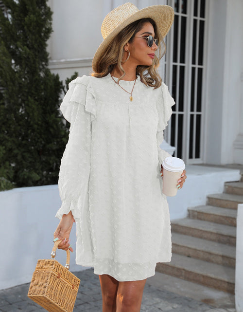 Load image into Gallery viewer, Swiss Dot Mock Neck Flounce Sleeve Dress
