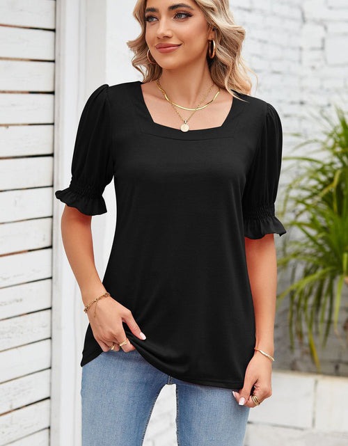 Load image into Gallery viewer, Smocked Square Neck Short Sleeve T-Shirt
