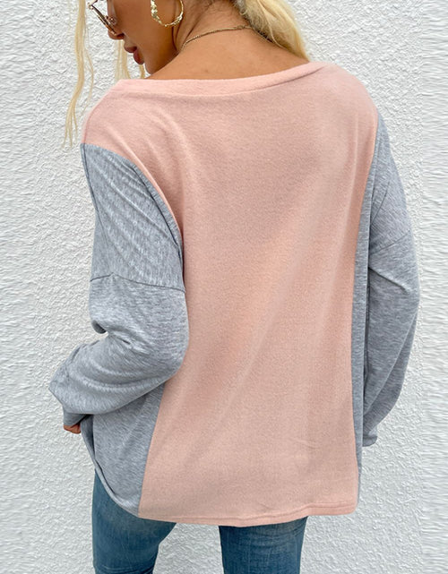 Load image into Gallery viewer, Shiny Color Block V-Neck Long Sleeve Blouse
