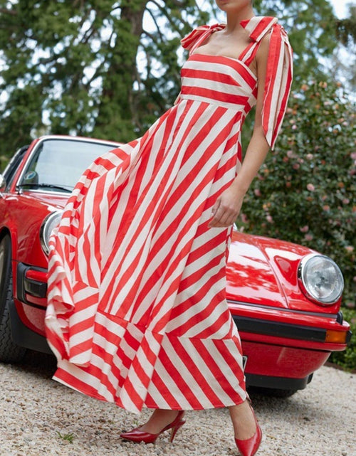 Load image into Gallery viewer, Striped Square Neck Wide Strap Dress
