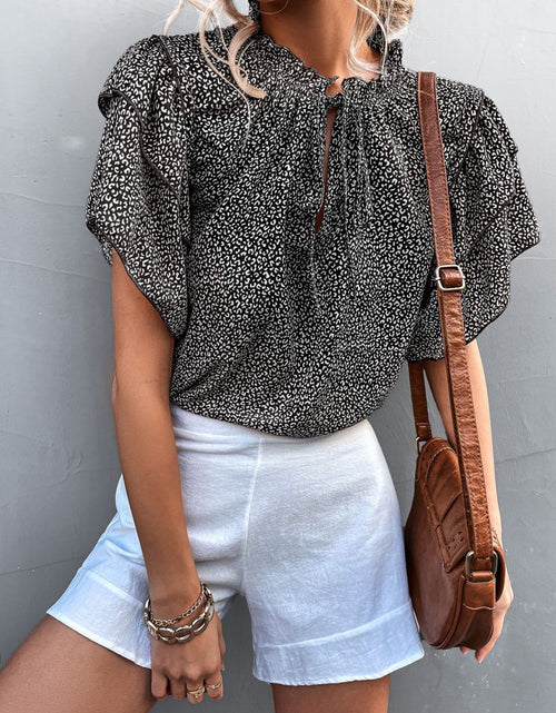 Load image into Gallery viewer, Printed Flutter Sleeve V-Neck Top
