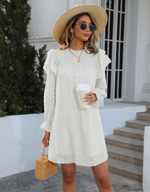 Load image into Gallery viewer, Swiss Dot Mock Neck Flounce Sleeve Dress
