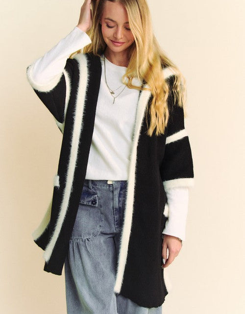 Load image into Gallery viewer, Davi &amp; Dani Fuzzy Trim Open Front Loose Fit Cardigan
