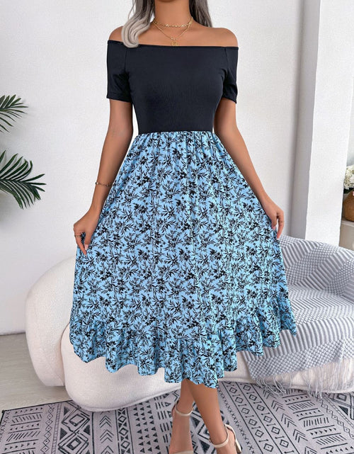 Load image into Gallery viewer, Printed Off-Shoulder Ruffle Hem Dress
