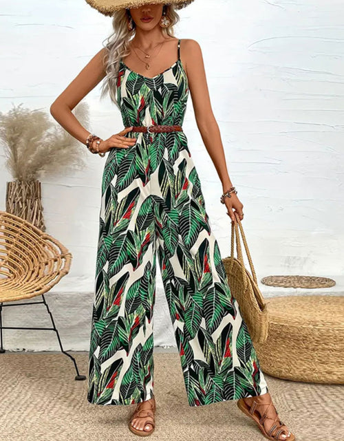 Load image into Gallery viewer, Tropical Print Spaghetti Strap Wide Leg Jumpsuit
