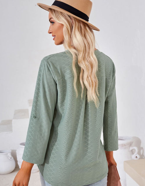 Load image into Gallery viewer, V-Neck Roll-Tap Sleeve Blouse
