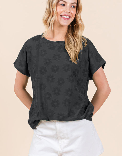 Load image into Gallery viewer, BOMBOM Textured Floral Pattern Short Sleeve T-Shirt
