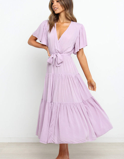 Load image into Gallery viewer, Tied Back Tiered Short Sleeve Midi Dress
