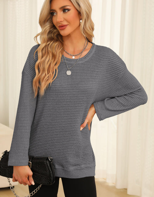 Load image into Gallery viewer, Waffle-Knit Round Neck Long Sleeve Sweatshirt

