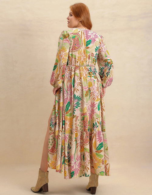 Load image into Gallery viewer, Plus Size Lace Detail Printed V-Neck Balloon Sleeve Dress
