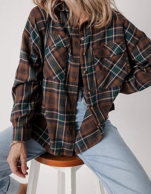 Load image into Gallery viewer, Plaid Button Up Long Sleeve Jacket
