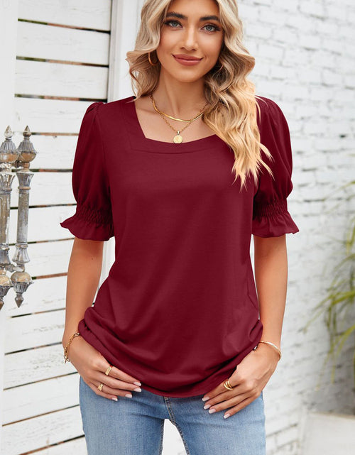 Load image into Gallery viewer, Smocked Square Neck Short Sleeve T-Shirt

