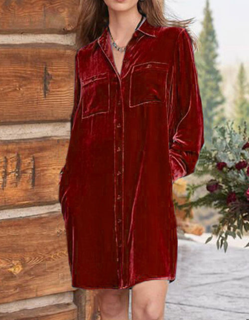 Load image into Gallery viewer, High-Low Button Up Long Sleeve Knee Length Dress
