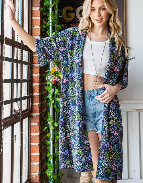 Load image into Gallery viewer, Heimish Full Size Half Sleeve Floral Open Cardigan Plus Size
