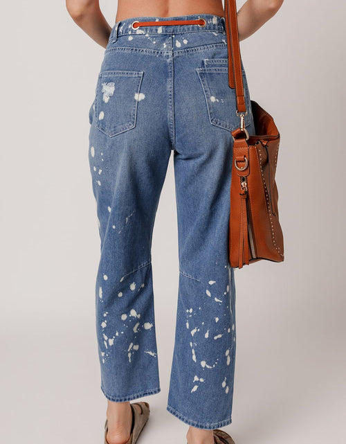 Load image into Gallery viewer, Distressed Splattering Paint Rope Waist Cropped Straight Jeans
