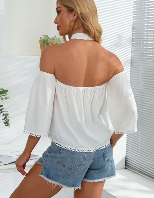 Load image into Gallery viewer, Crochet Halter Neck Cold-Shoulder Blouse
