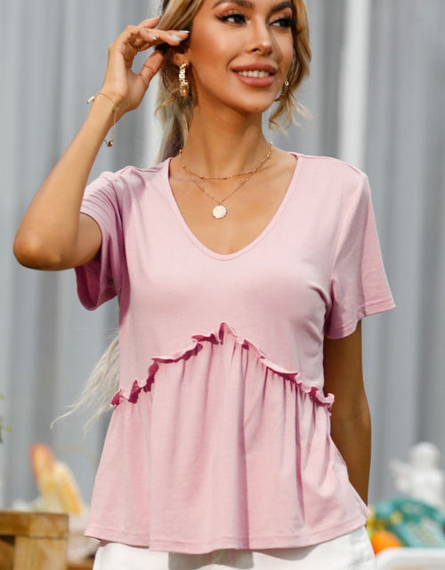 Load image into Gallery viewer, Shiny Frill Trim Short Sleeve Tee
