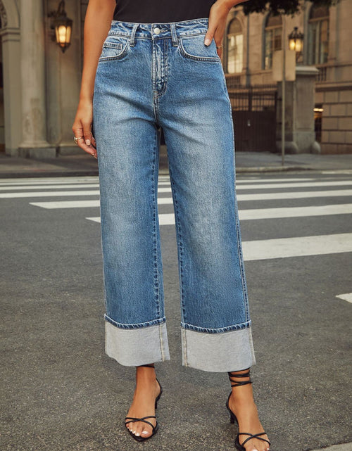 Load image into Gallery viewer, High Waisted Straight Leg Rolled Jeans
