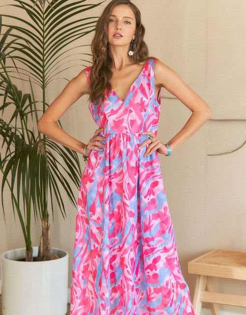 Load image into Gallery viewer, ADORA Abstract Floral V-Neck Maxi Dress
