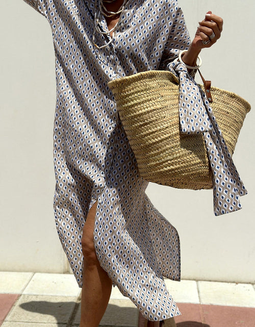 Load image into Gallery viewer, Tied Button Up Three-Quarter Sleeve Dress
