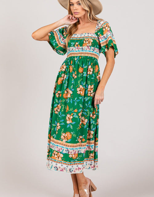 Load image into Gallery viewer, SAGE + FIG Printed Smocked Short Sleeve Midi Dress
