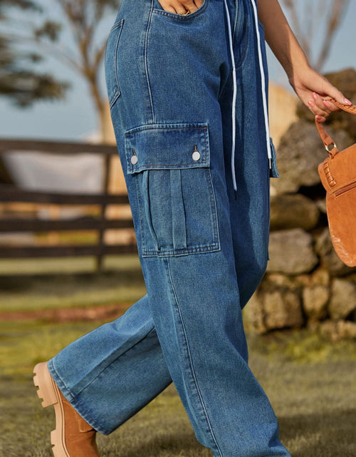 Load image into Gallery viewer, Loose Fit Drawstring Jeans with Pocket
