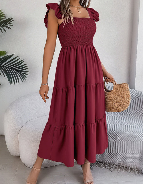 Load image into Gallery viewer, Smocked Square Neck Cap Sleeve Midi Dress
