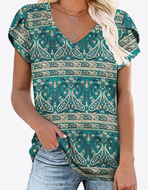 Load image into Gallery viewer, Printed Petal Sleeve V-Neck Blouse
