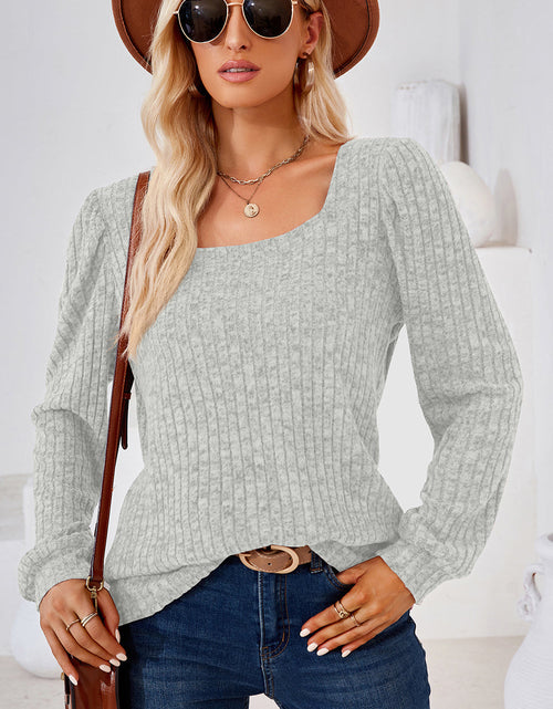 Load image into Gallery viewer, Ribbed Square Neck Long Sleeve T-Shirt
