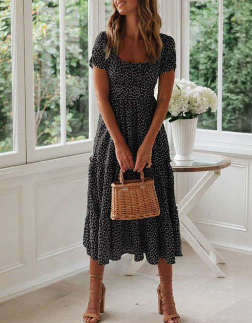 Load image into Gallery viewer, Printed Square Neck Short Sleeve Midi Dress
