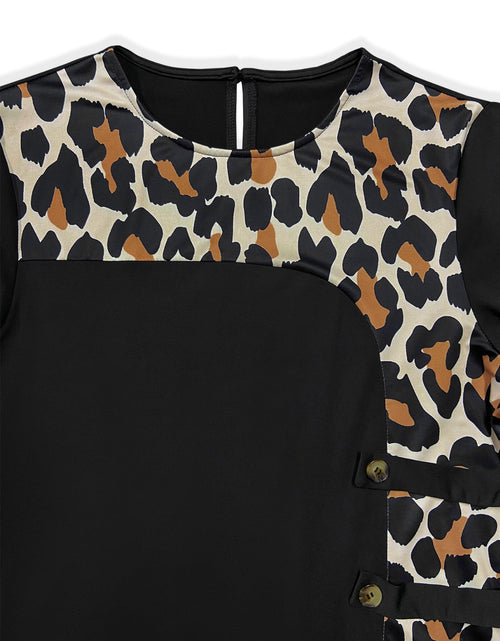 Load image into Gallery viewer, Plus Size Leopard Round Neck Long Sleeve Dress
