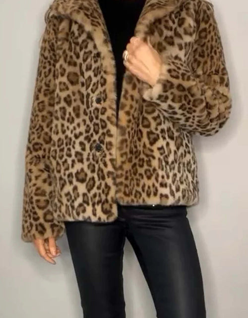 Load image into Gallery viewer, Full Size Leopard Furry Collared Neck Long Sleeve Coat
