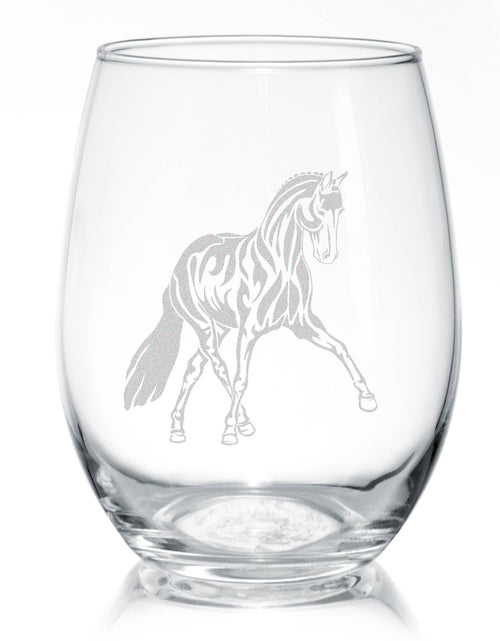 Load image into Gallery viewer, Half Pass Dressage Horse Stemless Wine Glasses - Perfect for Dressage Horse Riders by Classy Equine
