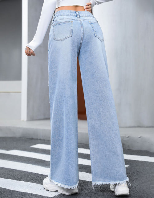 Load image into Gallery viewer, Distressed Raw Hem Wide Leg Jeans
